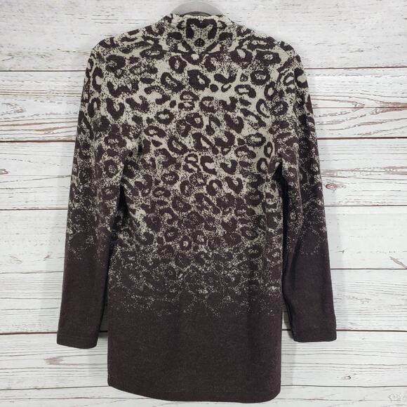 Chico's Women's 100%Wool Knit Animal Print Ombre Open Cardigan Size 0 - Picture 11 of 13